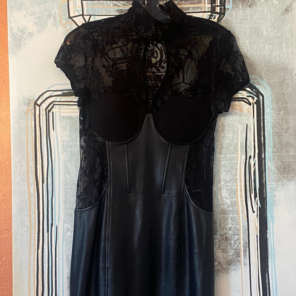 Nasty Gal Dress Lace and Leather Black Size M